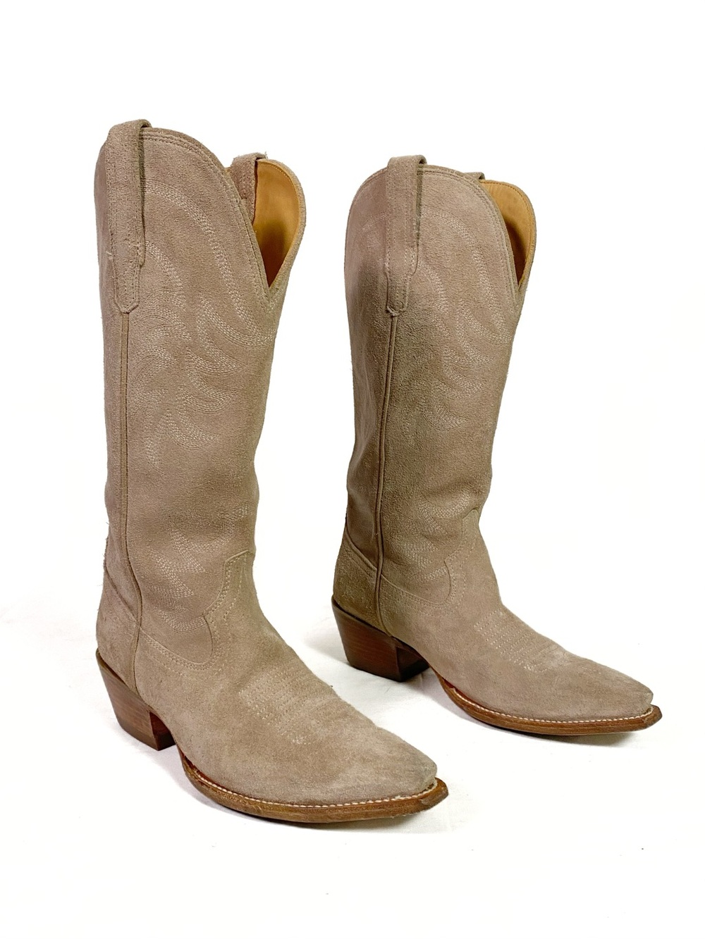 Tecovas Taupe Suede Western Heeled Boots